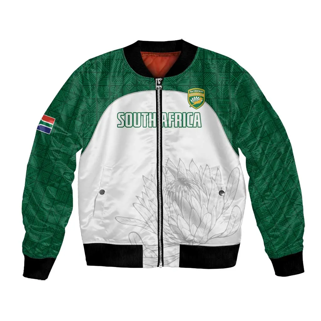 Custom Afro South Africa Cricket Bomber Jacket Go Proteas - African Pattern LT15