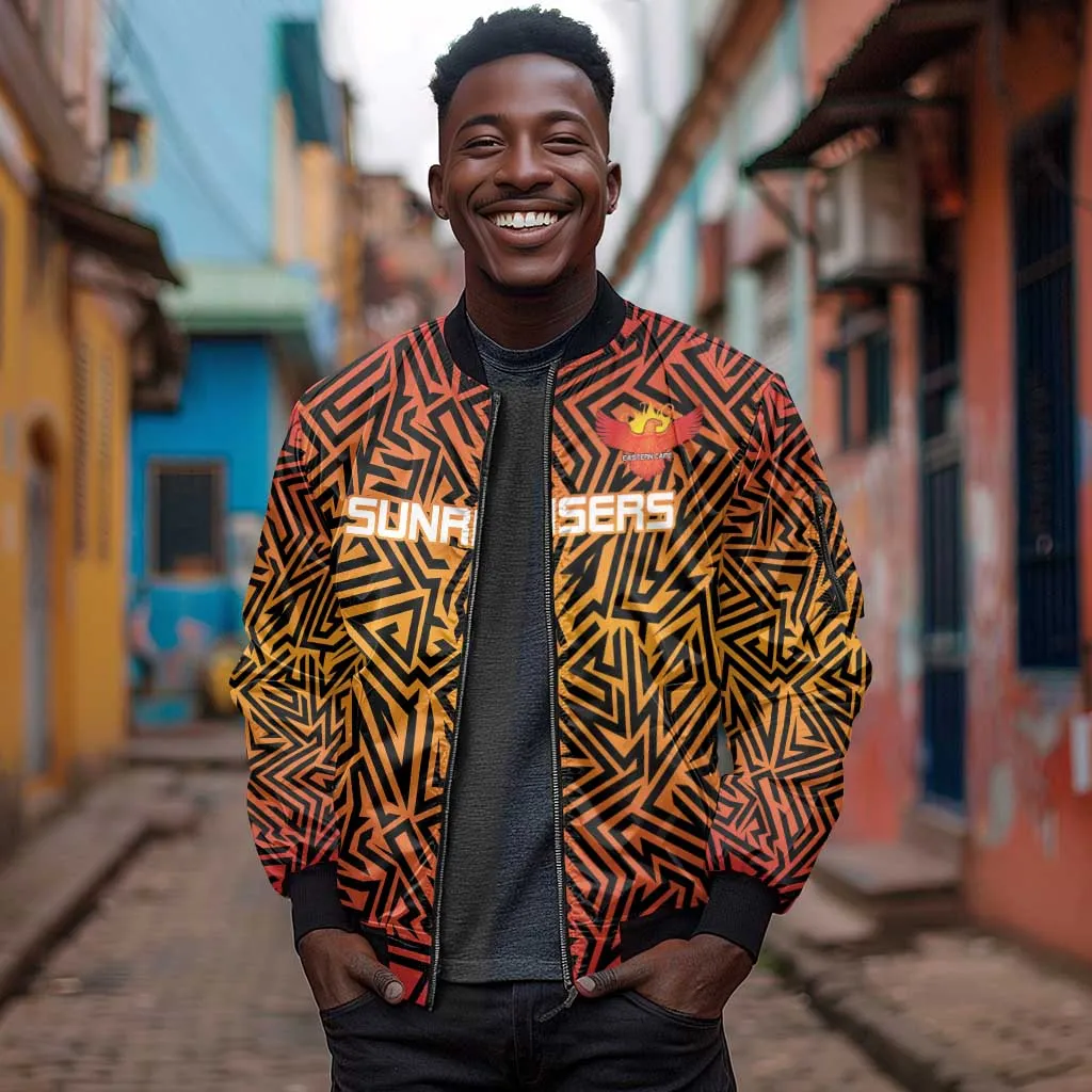 Custom Afro South Africa Cricket Sleeve Zip Bomber Jacket Eastern Cape - Go Sunrisers LT15