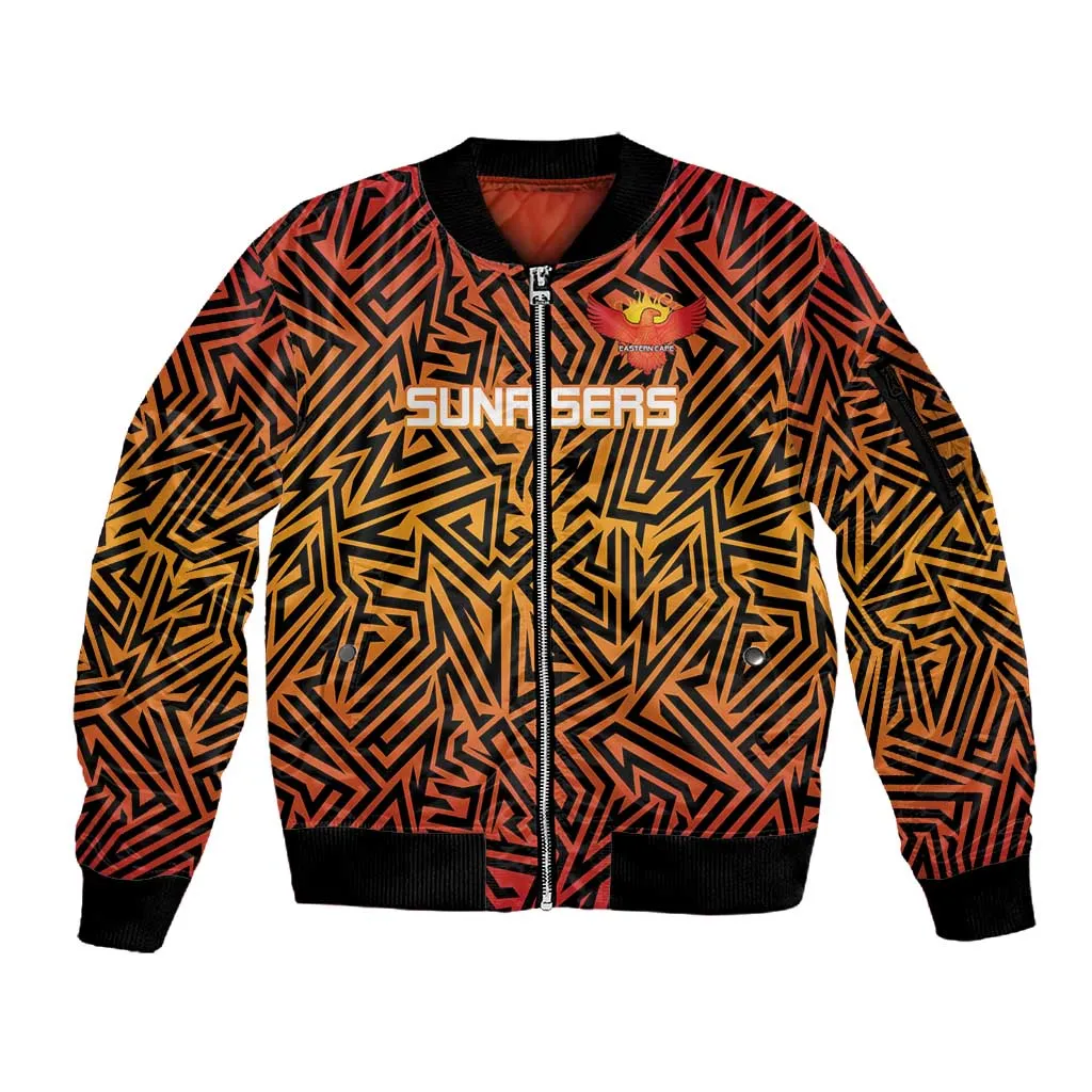 Custom Afro South Africa Cricket Sleeve Zip Bomber Jacket Eastern Cape - Go Sunrisers LT15