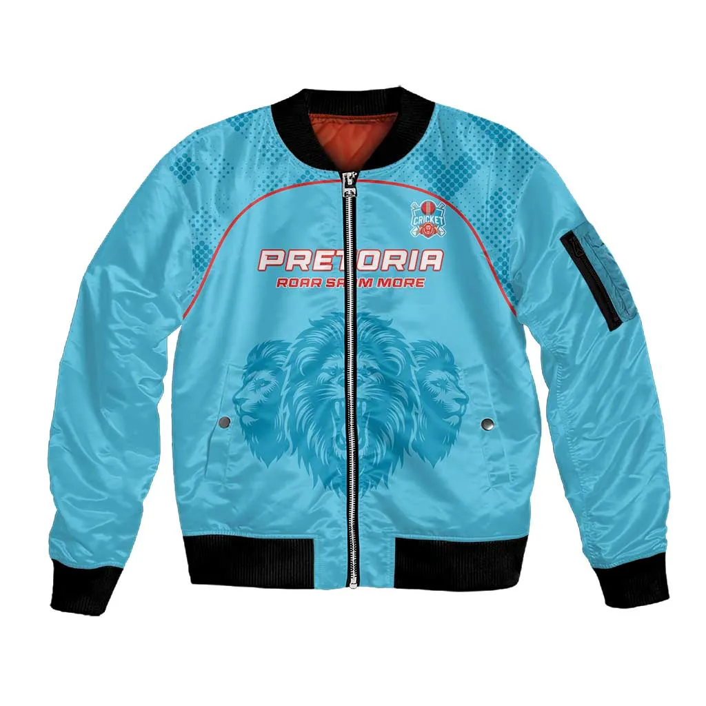Custom Afro South Africa Cricket Sleeve Zip Bomber Jacket Roar Saam More - This Is Pretoria LT15