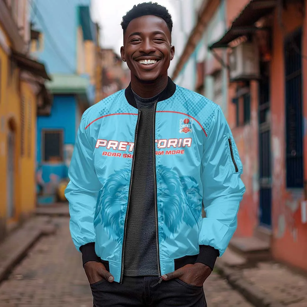 Custom Afro South Africa Cricket Sleeve Zip Bomber Jacket Roar Saam More - This Is Pretoria LT15