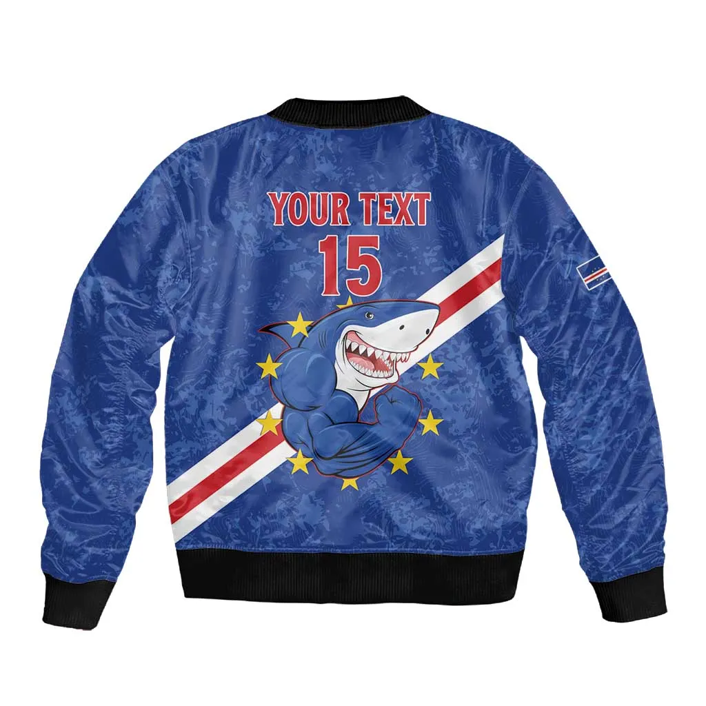 Custom Cabo Verde Football Sleeve Zip Bomber Jacket Go Tubaroes Azuis LT15