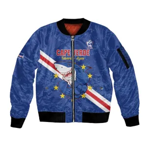 Custom Cabo Verde Football Sleeve Zip Bomber Jacket Go Tubaroes Azuis LT15