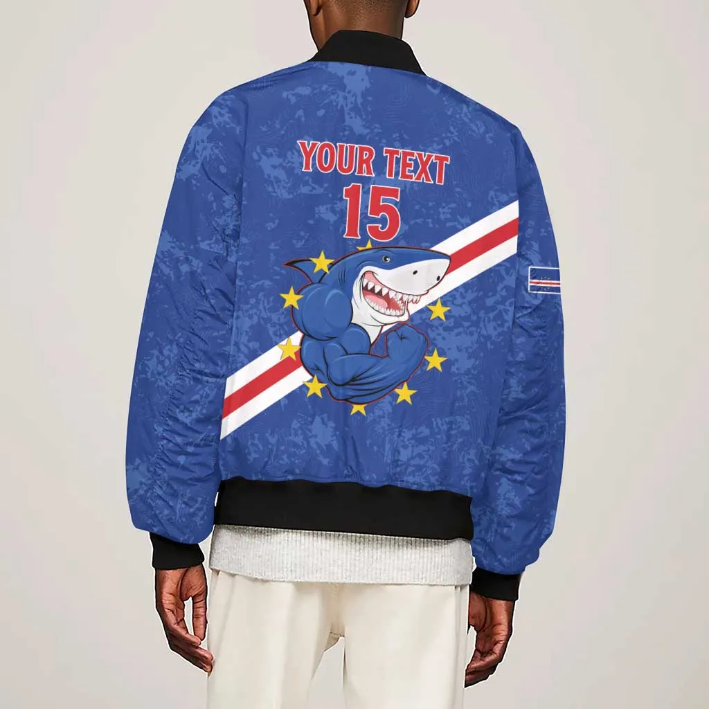 Custom Cabo Verde Football Sleeve Zip Bomber Jacket Go Tubaroes Azuis LT15