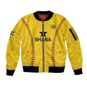 Custom Ghana Football Sleeve Zip Bomber Jacket Mix Adinkra Pattern LT15
