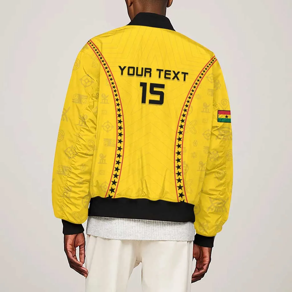 Custom Ghana Football Sleeve Zip Bomber Jacket Mix Adinkra Pattern LT15