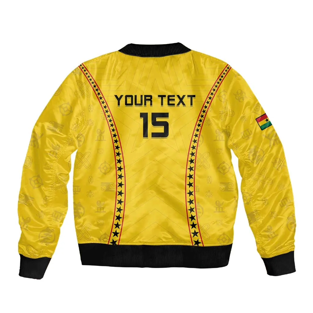 Custom Ghana Football Sleeve Zip Bomber Jacket Mix Adinkra Pattern LT15