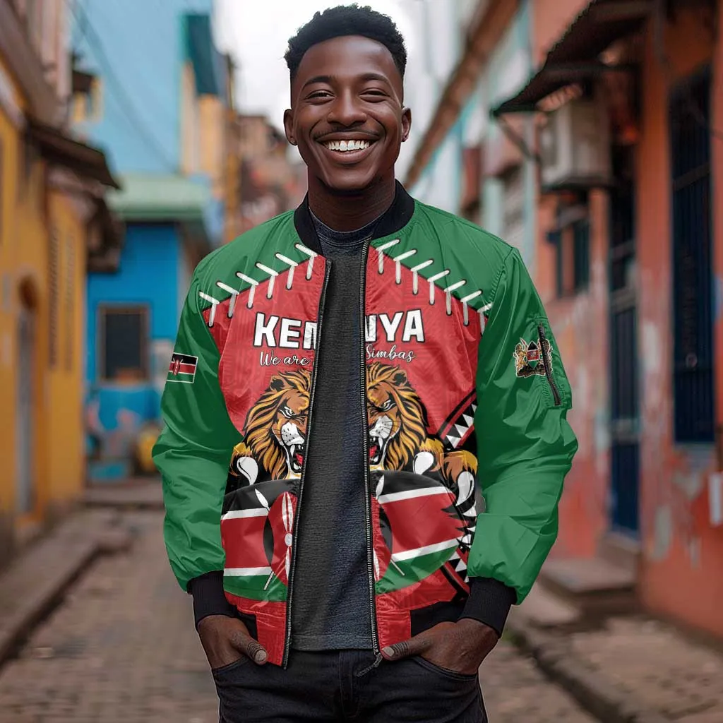 Custom Kenya Rugby Sleeve Zip Bomber Jacket We Are Simbas LT15