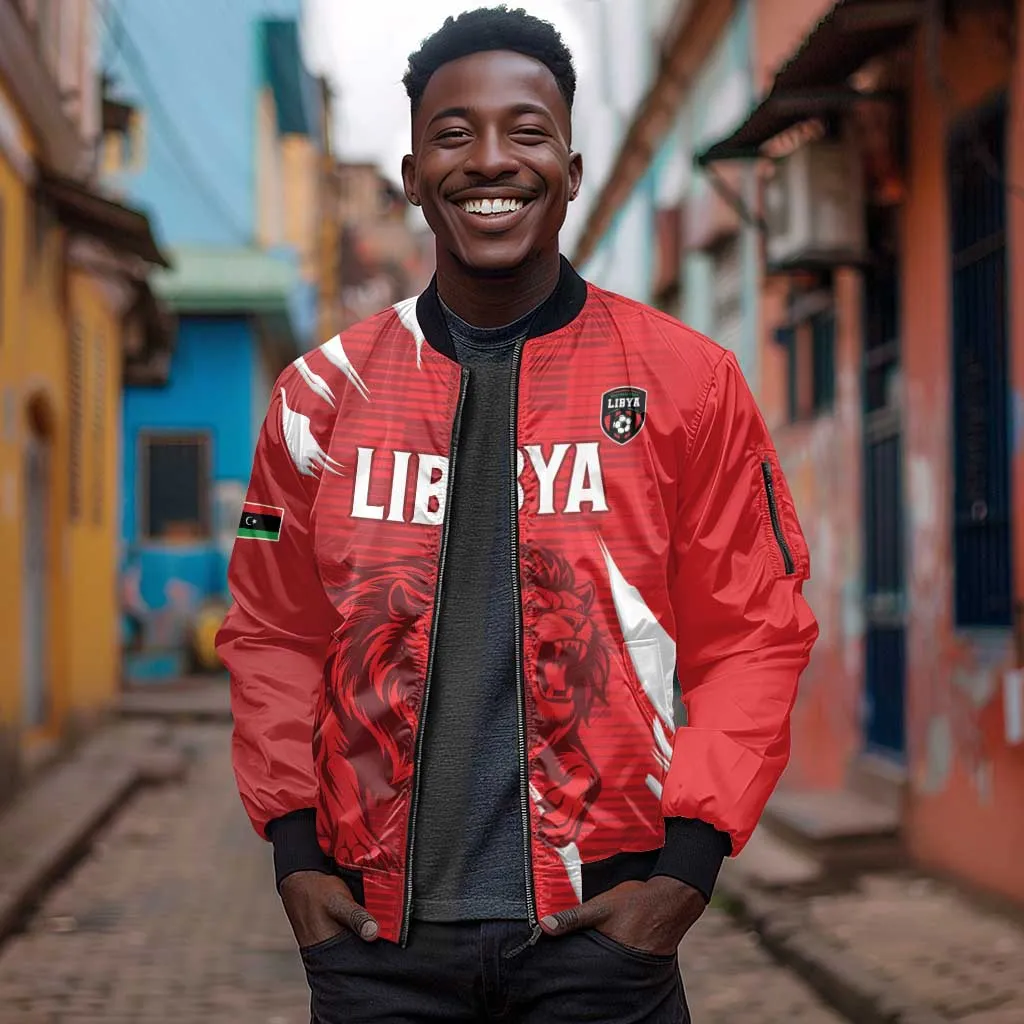 Custom Libya Football Sleeve Zip Bomber Jacket Yalla Libya LT15