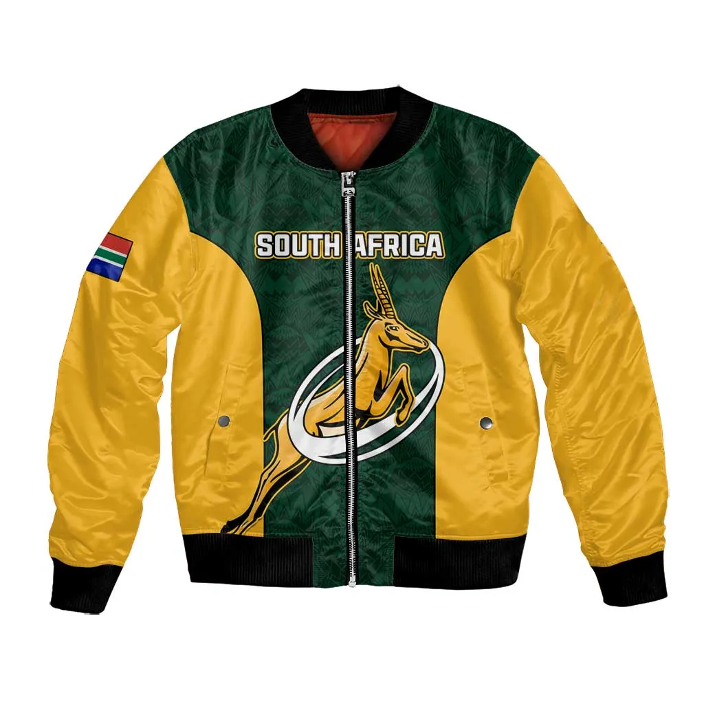 Custom South Africa Rugby Bomber Jacket - Springboks Go Champions with Protea Pattern LT01
