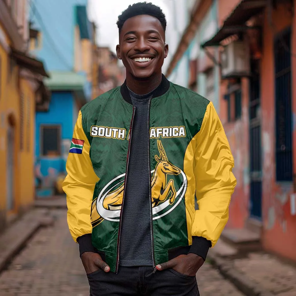Custom South Africa Rugby Bomber Jacket - Springboks Go Champions with Protea Pattern LT01