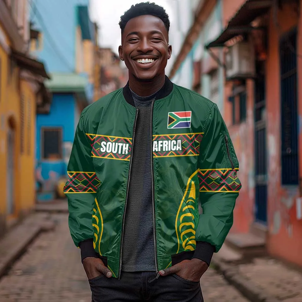 Custom South Africa Rugby Sleeve Zip Bomber Jacket Springboks Spirit and King Protea LT03