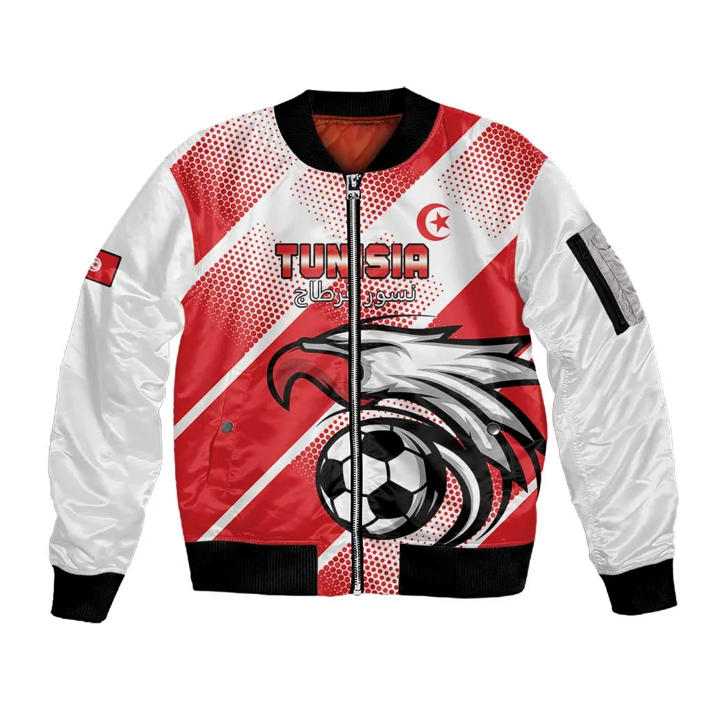 Custom Tunisia Football Sleeve Zip Bomber Jacket Go Eagles of Carthage LT15