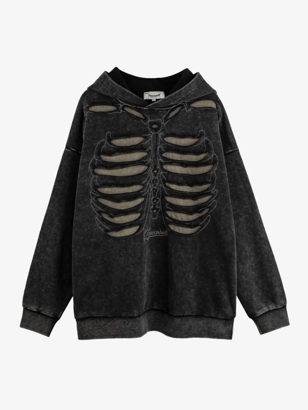 CUT OUT SKELETON ZIP UP HOODIE