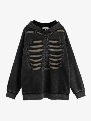 CUT OUT SKELETON ZIP UP HOODIE