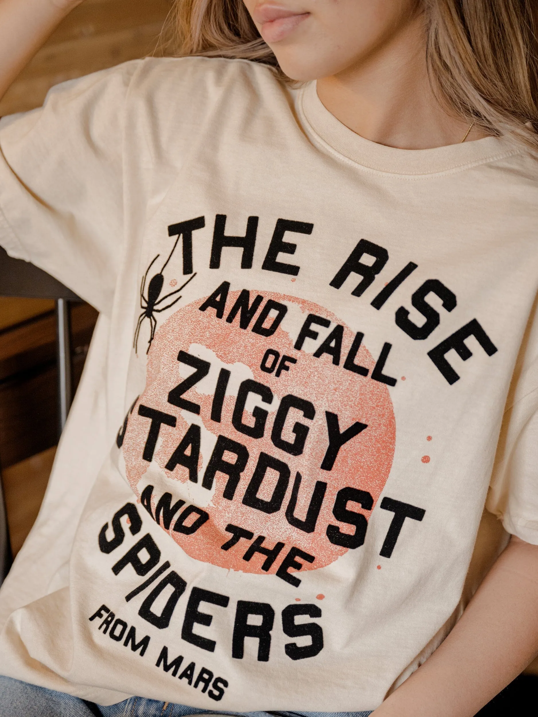 David Bowie Rise Spider Flocked Off White Hi-Dive Tee