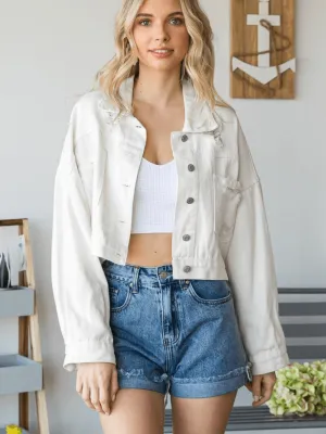 Day Rider Pocketed Ripped Back Denim Jacket