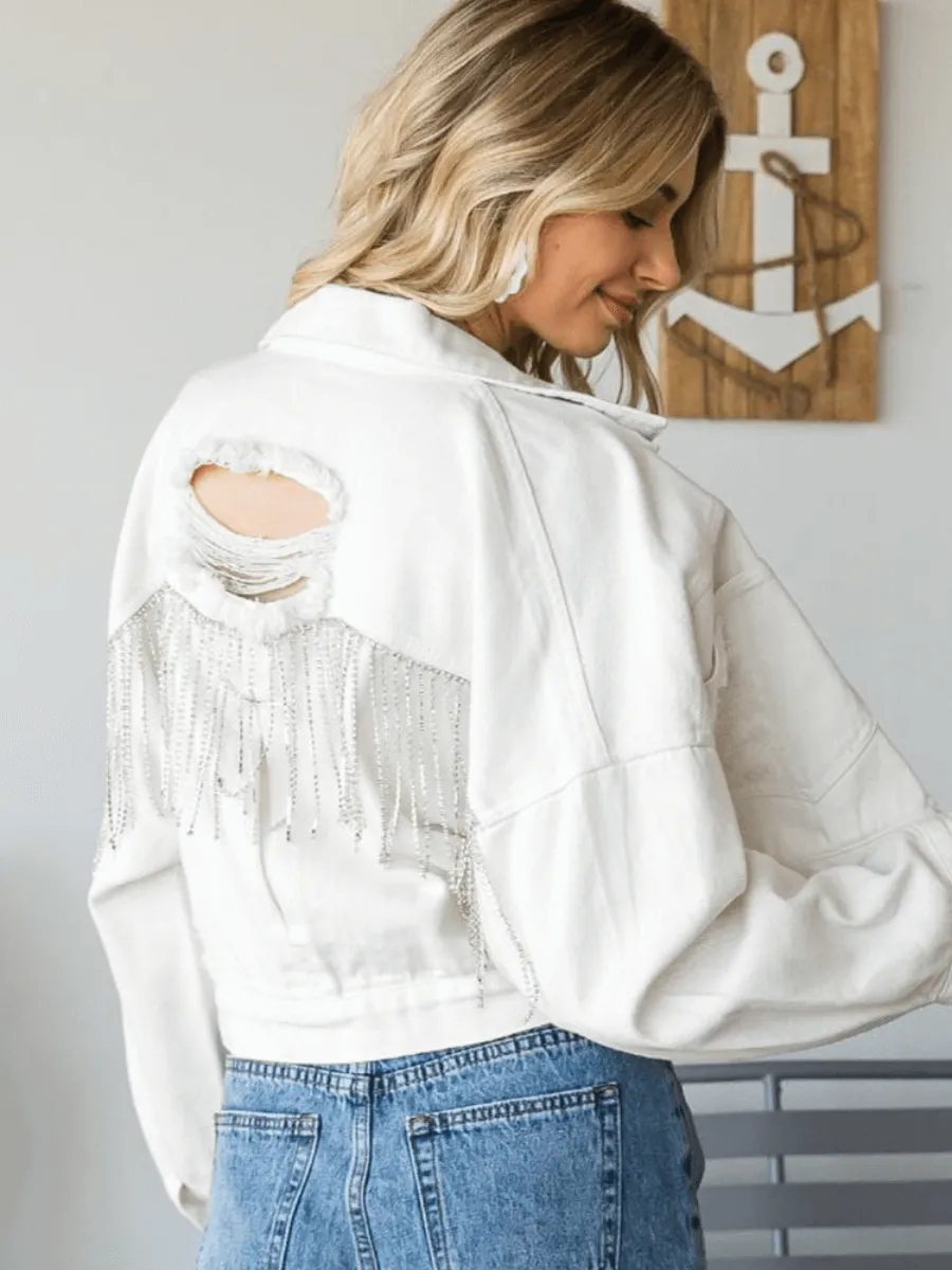 Day Rider Pocketed Ripped Back Denim Jacket