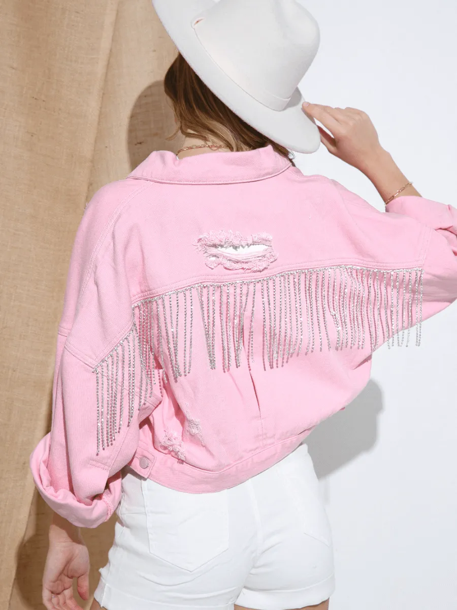 Day Rider Pocketed Ripped Back Denim Jacket