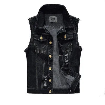 Denim Vest Mens Jackets Sleeveless Fashion Washed Jeans Waistcoat Mens Tank Top Cowboy Male Ripped Jacket Plus Size 4XL EDA359