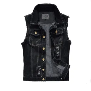 Denim Vest Mens Jackets Sleeveless Fashion Washed Jeans Waistcoat Mens Tank Top Cowboy Male Ripped Jacket Plus Size 4XL EDA359
