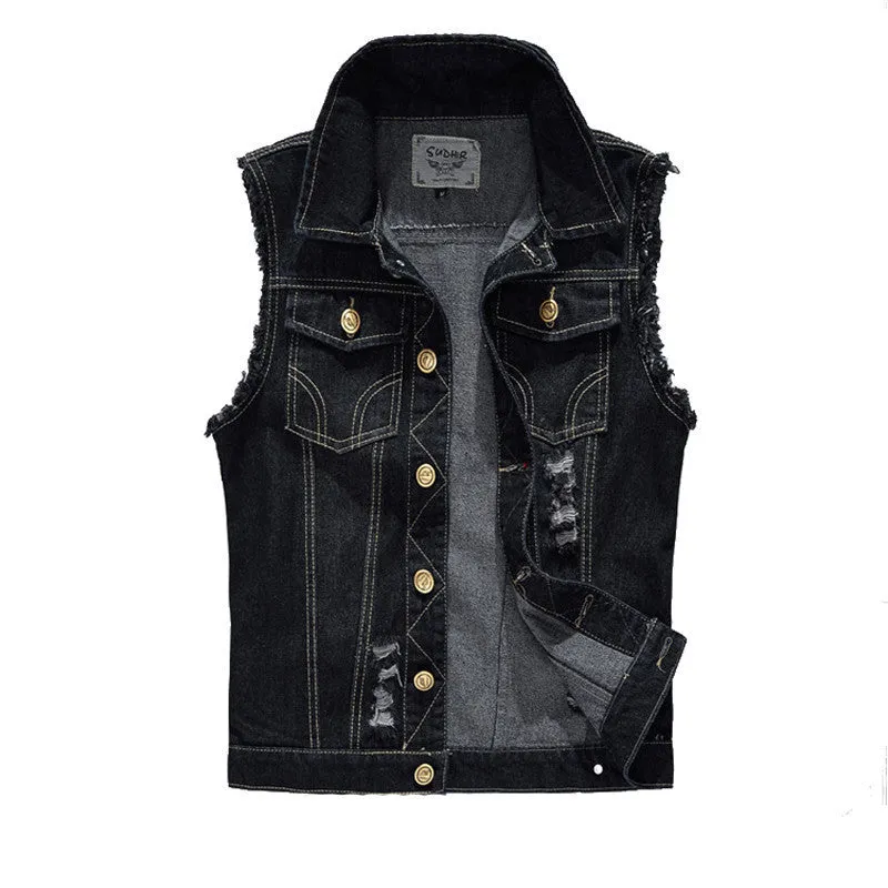 Denim Vest Mens Jackets Sleeveless Fashion Washed Jeans Waistcoat Mens Tank Top Cowboy Male Ripped Jacket Plus Size 4XL EDA359