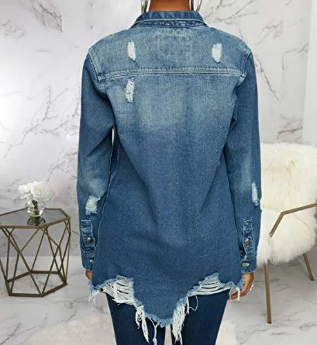 Distressed Ripped Oversized Denim Jacket