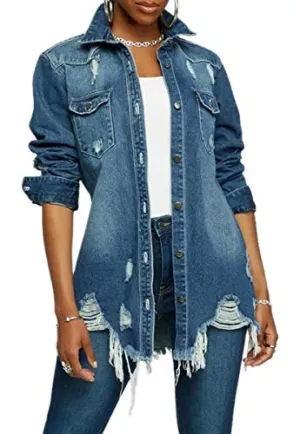 Distressed Ripped Oversized Denim Jacket