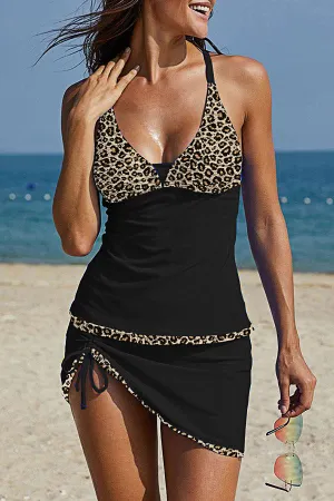 Drawstring V-neck Split Swimsuit