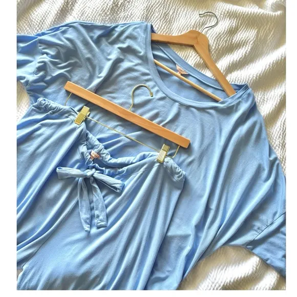 Eberjey Gisele Baby Blue Tencel Modal Slouchy PJ Set