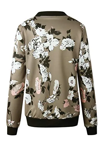ECOWISH Women's Floral Zip Up Bomber Jacket