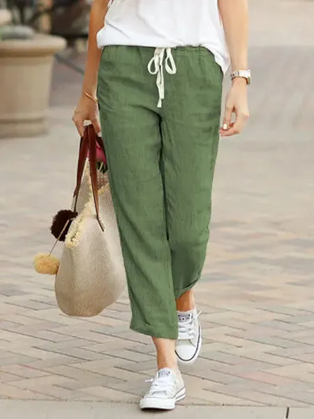 Elegant Black Drawstring Elastic Waist Casual Pants