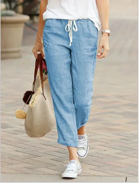 Elegant Black Drawstring Elastic Waist Casual Pants