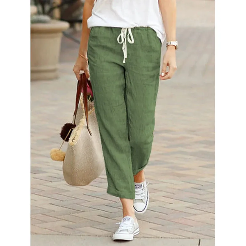 Elegant Black Drawstring Elastic Waist Casual Pants