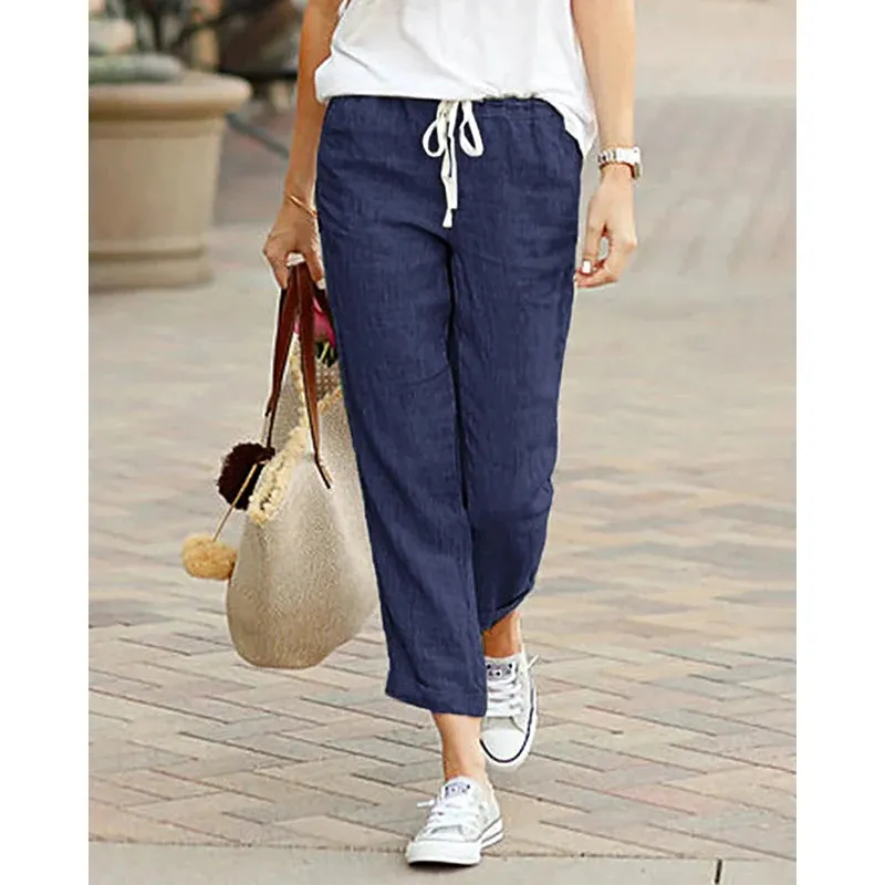 Elegant Black Drawstring Elastic Waist Casual Pants
