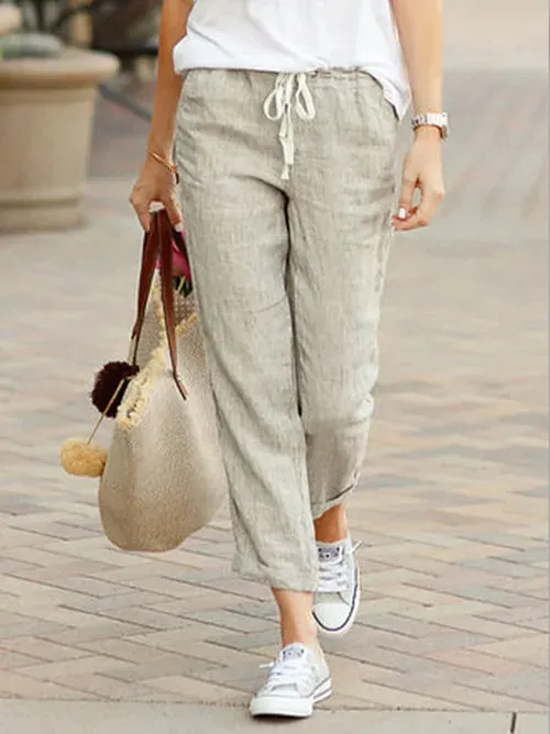 Elegant Black Drawstring Elastic Waist Casual Pants