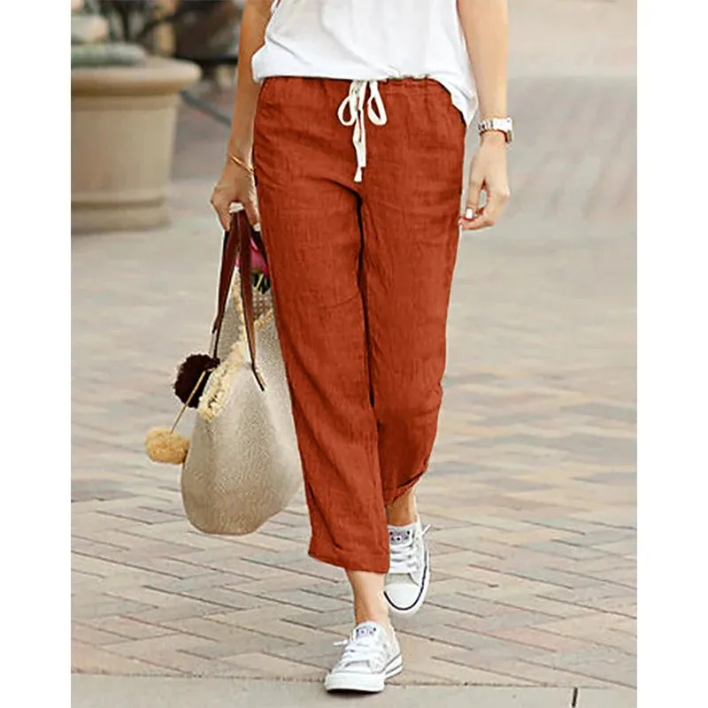 Elegant Black Drawstring Elastic Waist Casual Pants