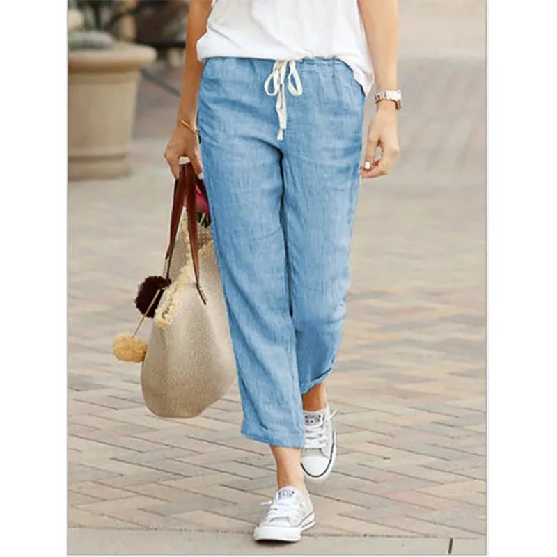 Elegant Black Drawstring Elastic Waist Casual Pants