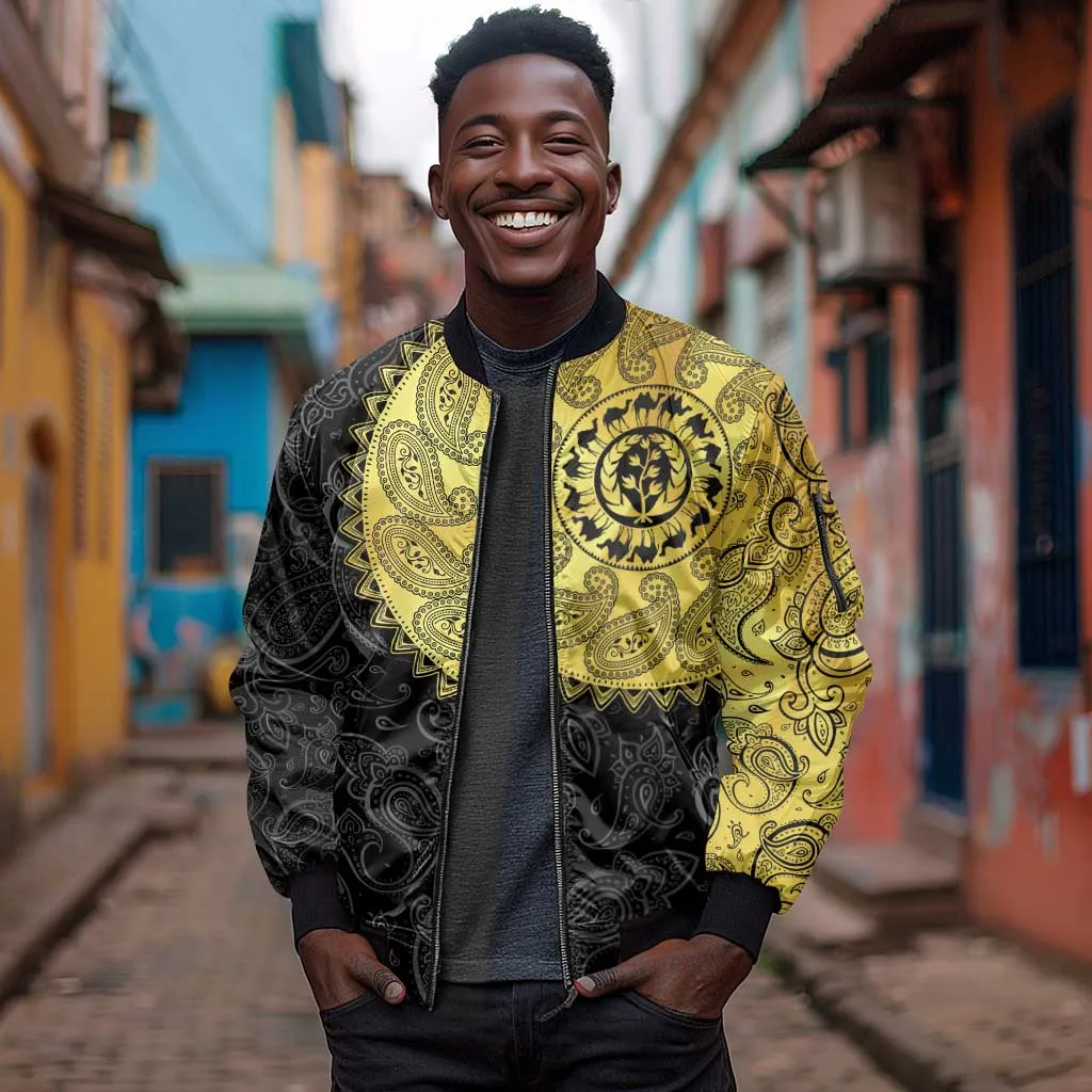 Eritrea African Tribal Mix Paisley Pattern Sleeve Zip Bomber Jacket Chest Arm Tattoo LT15