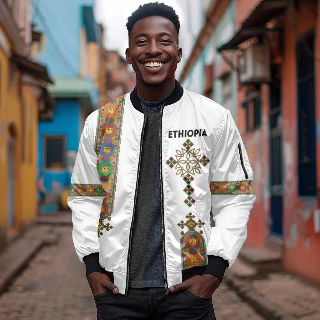 Ethiopia Saba Kemis Sleeve Zip Bomber Jacket Lion Of Judah LT15