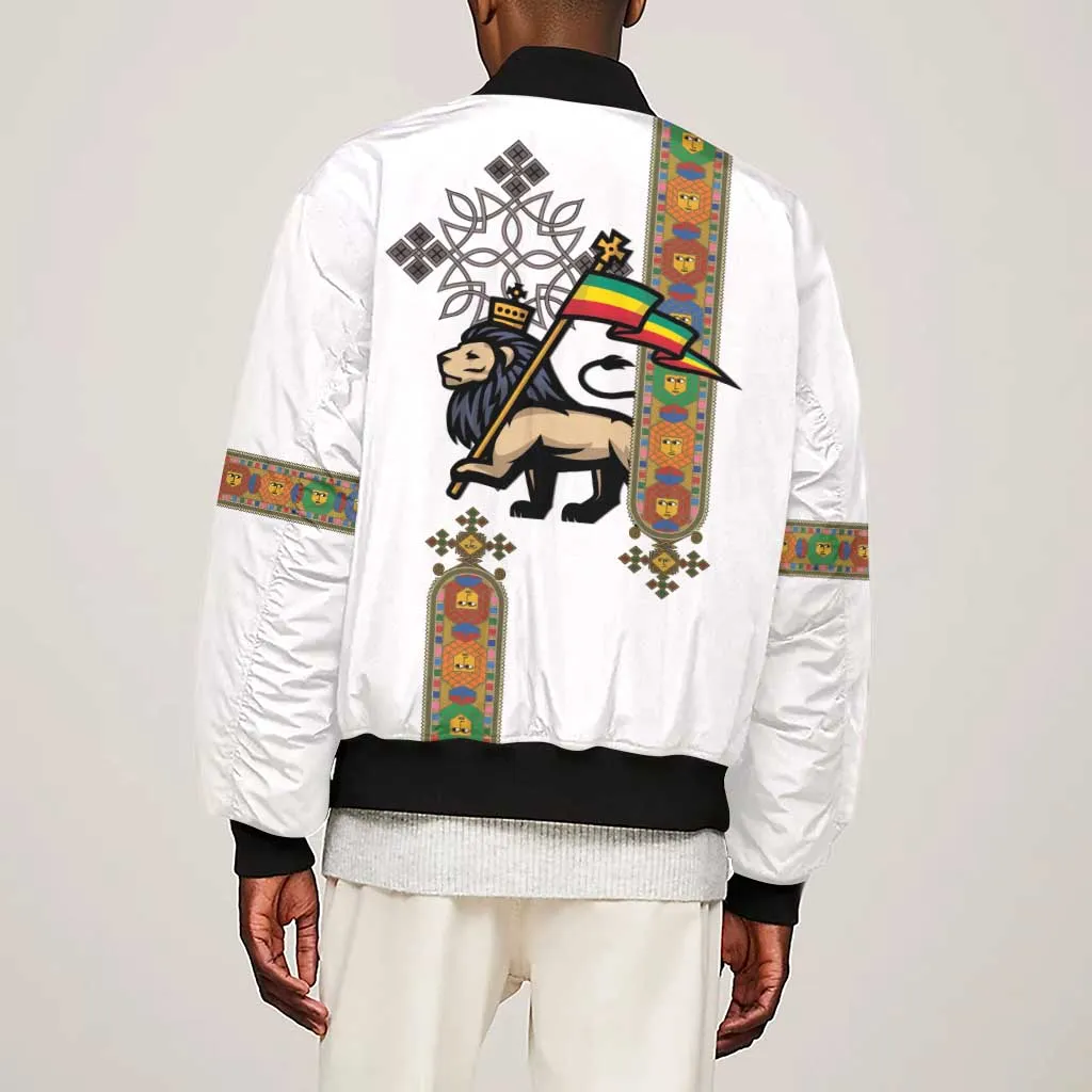 Ethiopia Saba Kemis Sleeve Zip Bomber Jacket Lion Of Judah LT15