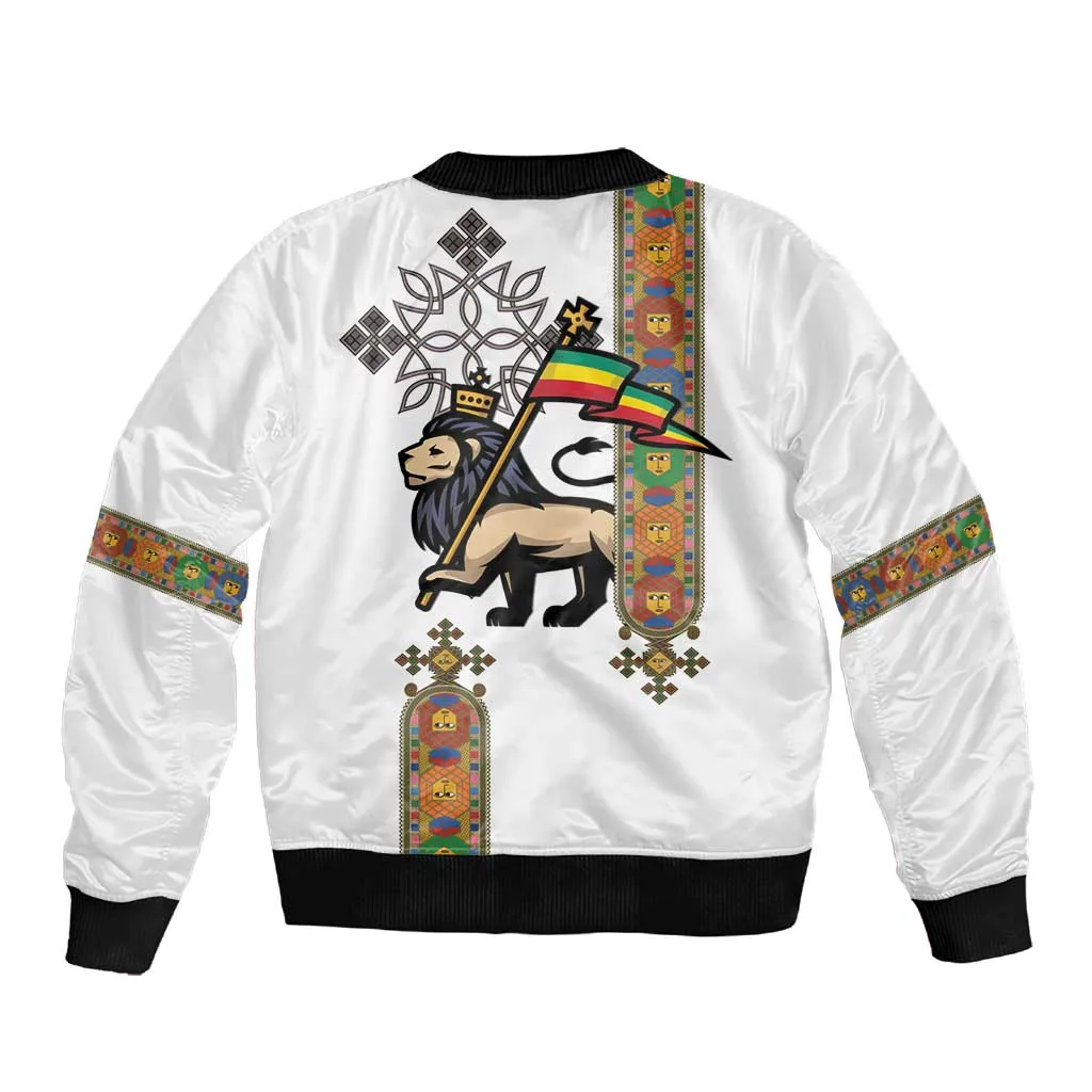 Ethiopia Saba Kemis Sleeve Zip Bomber Jacket Lion Of Judah LT15