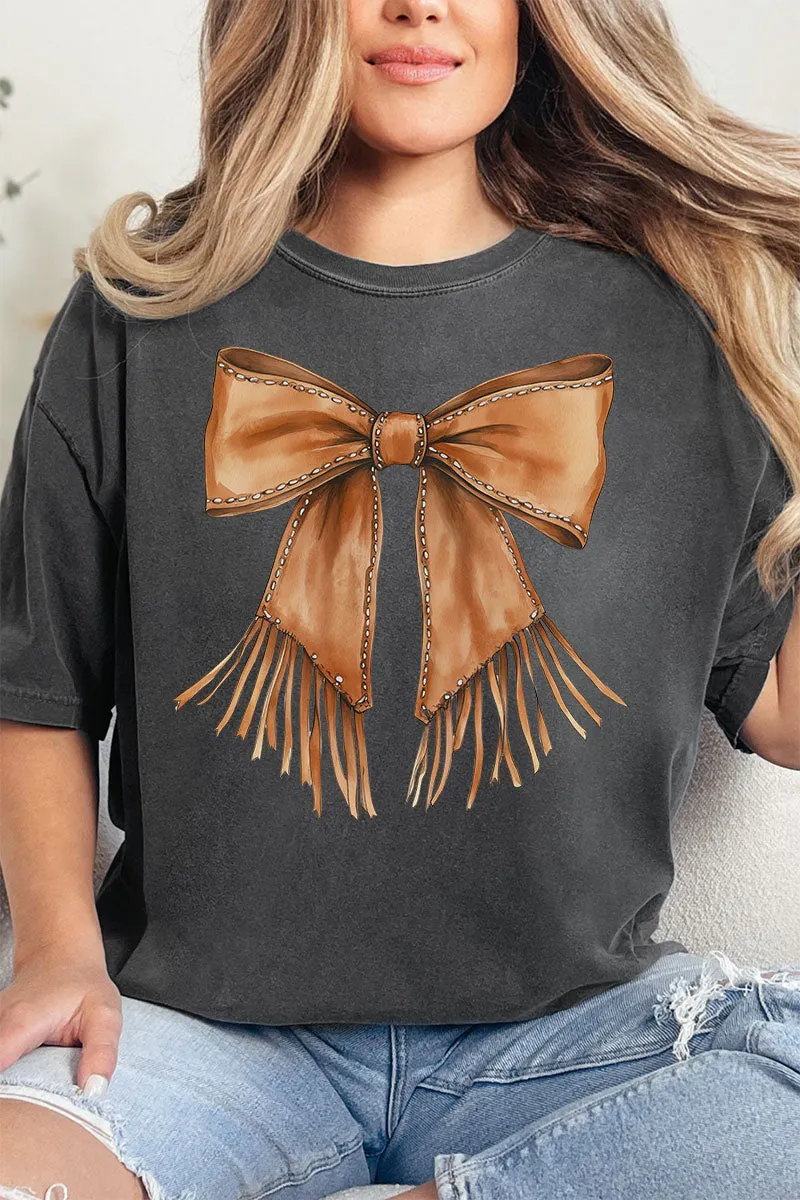 Faux Leather Fringe Bow Comfort Colors Adult Ring-Spun Cotton Tee