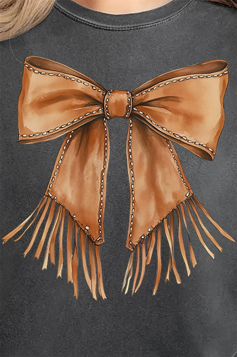 Faux Leather Fringe Bow Comfort Colors Adult Ring-Spun Cotton Tee