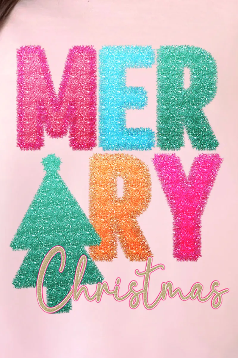 Faux Tinsel Merry Christmas Transfer Comfort Colors Adult Ring-Spun Cotton Tee