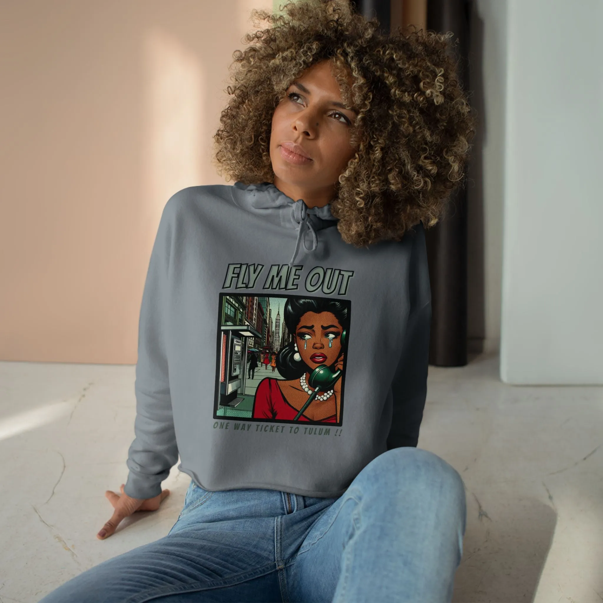 ‘FLY ME OUT’ CROP HOODIE (TULUM)