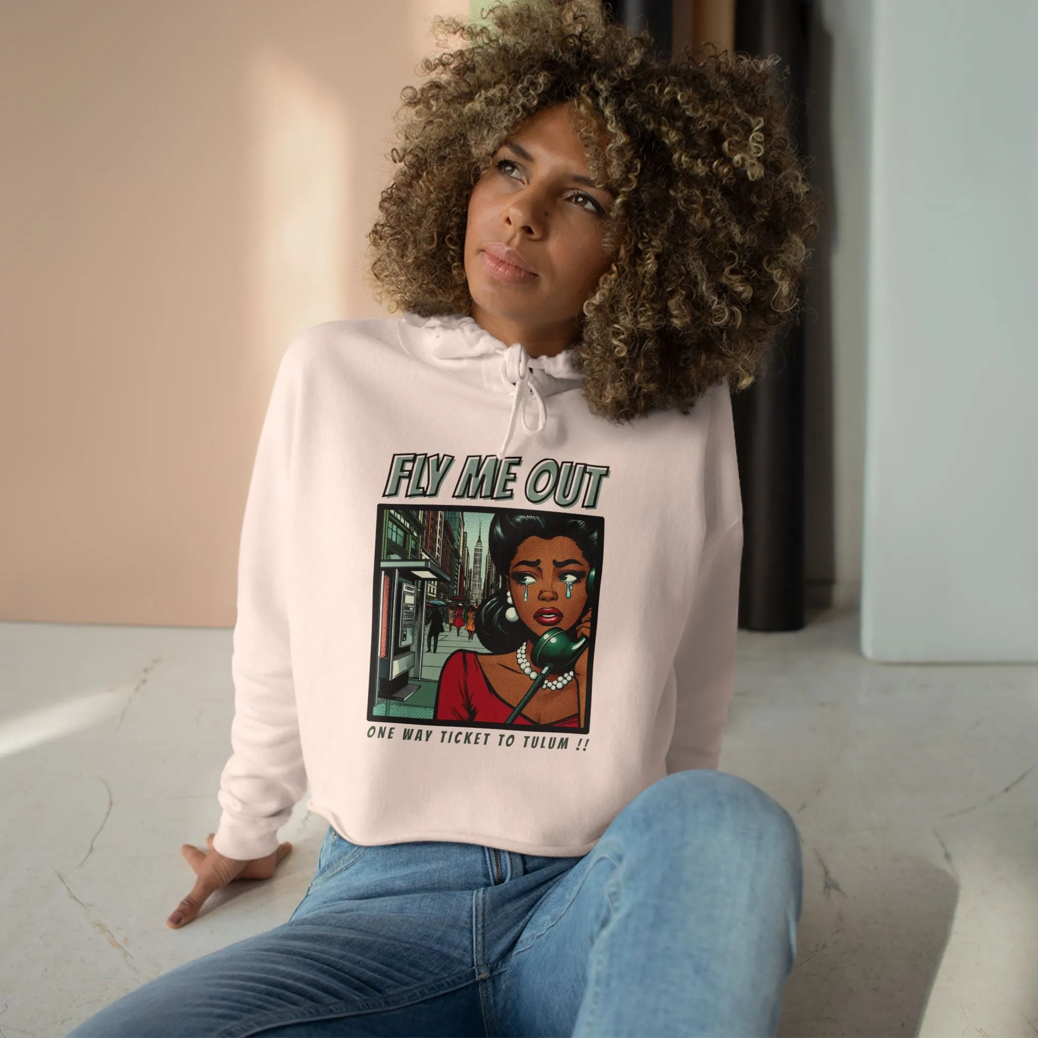 ‘FLY ME OUT’ CROP HOODIE (TULUM)