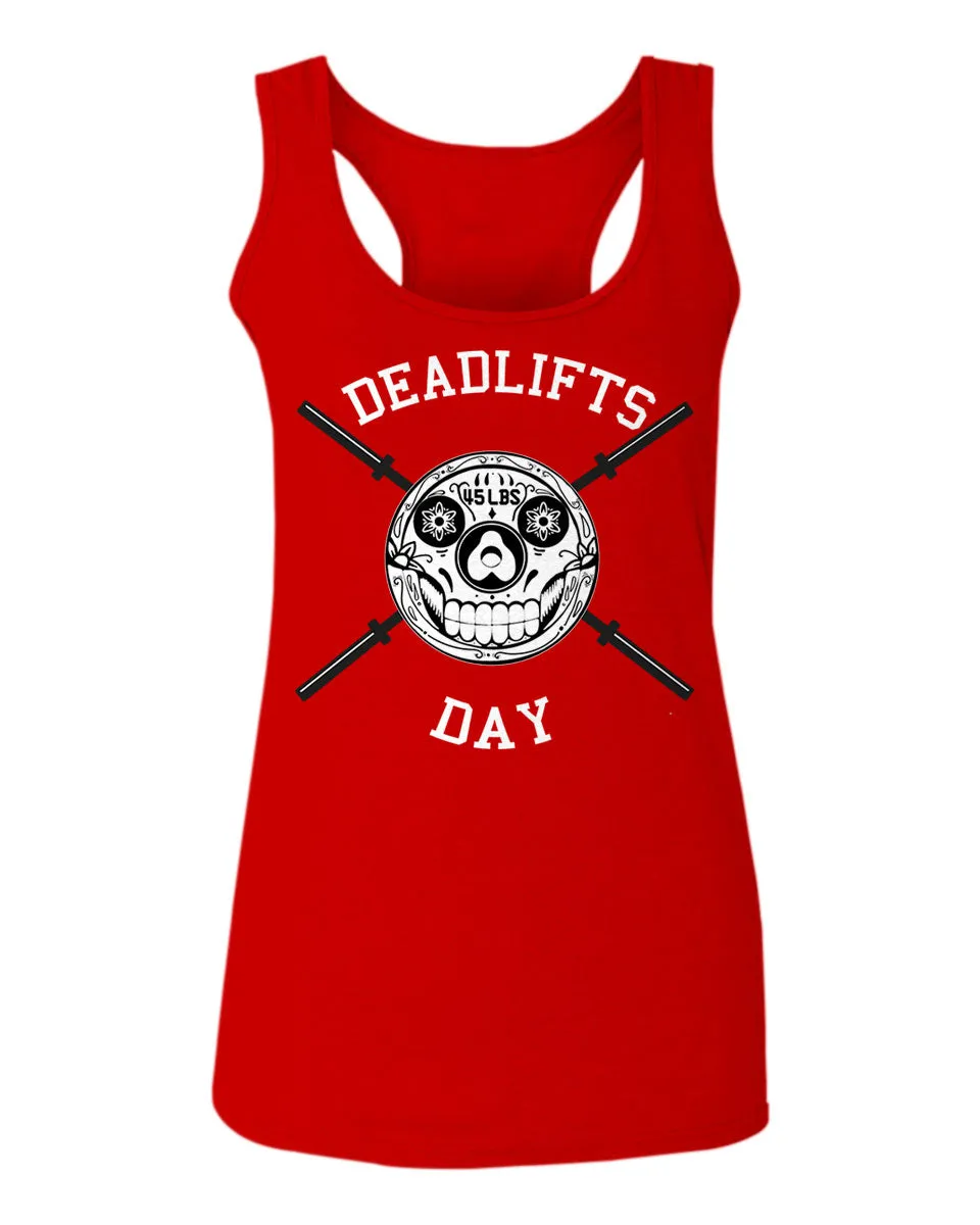 Front Graphic Skull Deadlifts Day Fitness Gym Tough Workout  women's Tank Top sleeveless Racerback