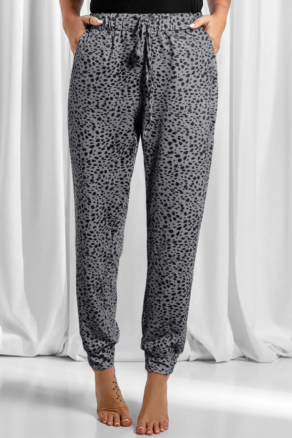 Full Size Leopard Drawstring Pocketed Pants for Women