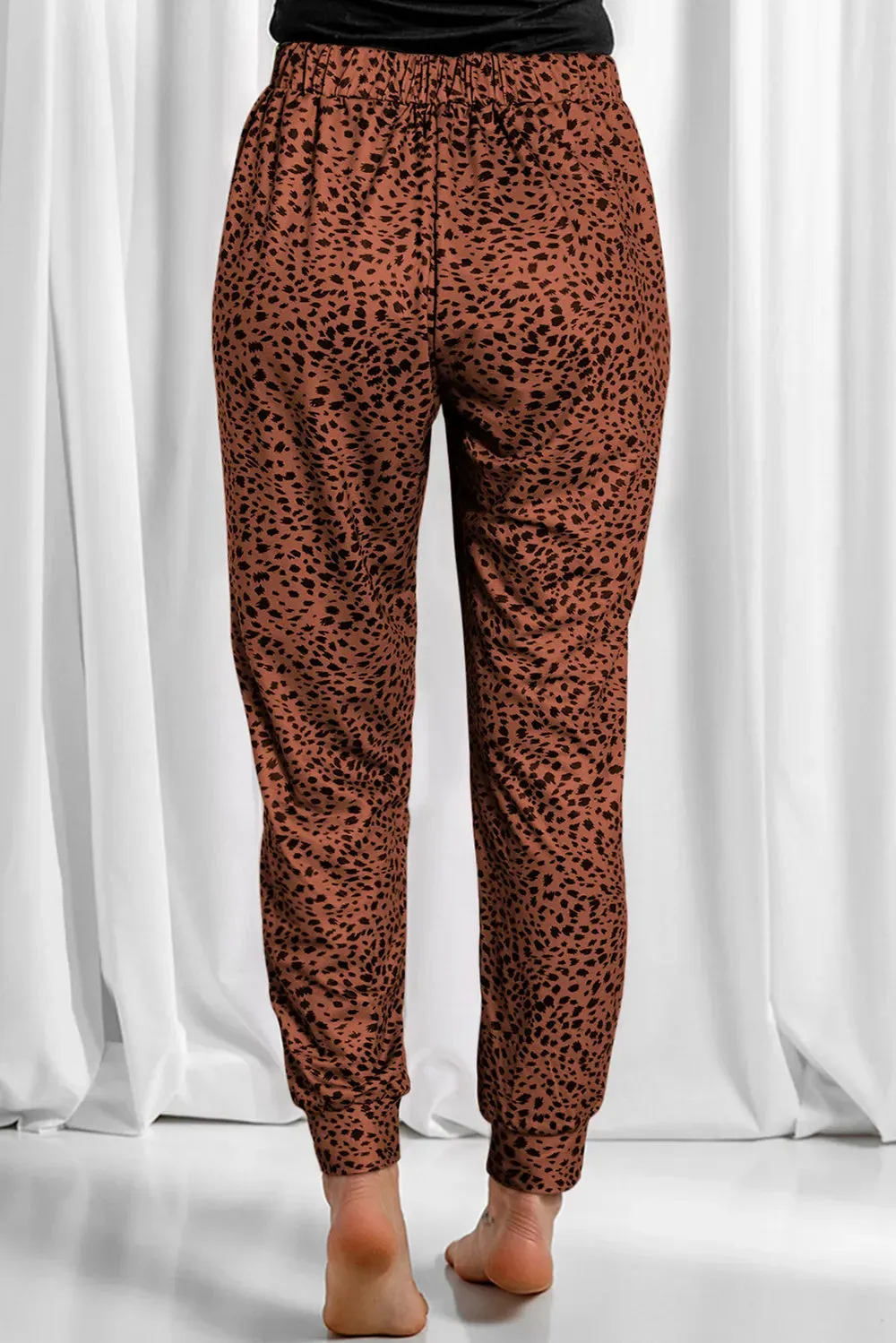 Full Size Leopard Drawstring Pocketed Pants for Women
